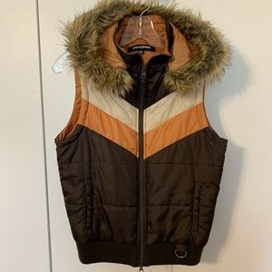 Vintage Style Puffer Vest w/ Zip-off Fur Hood